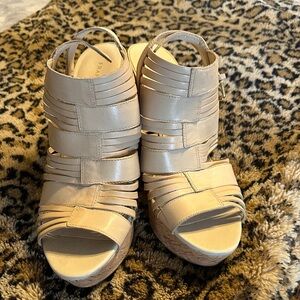 Franco Sarto Cream Strappy Wedges